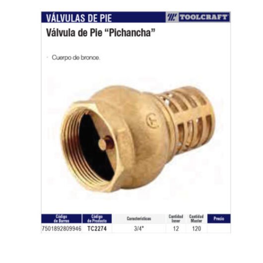 VALVULA DE PIE O PICHANCHA DE 3/4″ DE BRONCE – TC2274