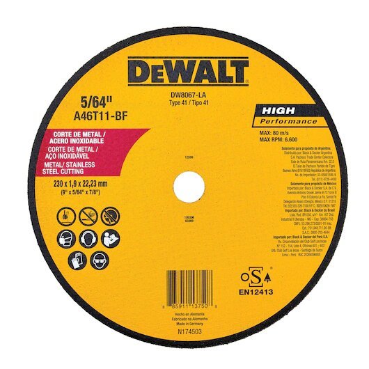 DISCO DE CORTE DE METAL 9″ X 5/64″ X 7/8″ DEWALT – Ref.DW8067-LA