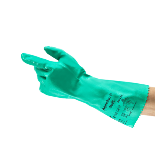 (OFERTA) GUANTES DE NITRILO ALPHATEC DE 14” COLOR VERDE, RESISTENTES A QUIMICOS, DESTREZA SUPERIOR Y ALTOS NIVELES DE AGARRE TANTO EN MEDIO SECO COMO HÚMEDO, CONTRIBUYEN A LA SEGURIDAD DEL USUARIO, CUMPLE CON EN 420:2003 + A1:2009 ,CATEGORIA III, MODELO 3 – Ref.39-124/9