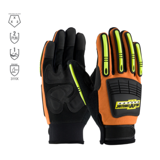 GUANTE MAXIMA SEGURIDAD, PALMA DE PIEL SINTÉTICA MOG CON REFUERZO DE PALMA, NARANJA DETRÁS CON REFUERZOS DE TPR EN LOS DEDOS Y LA PARTE POSTERIOR DE LA MANO – Ref.120-5900/L