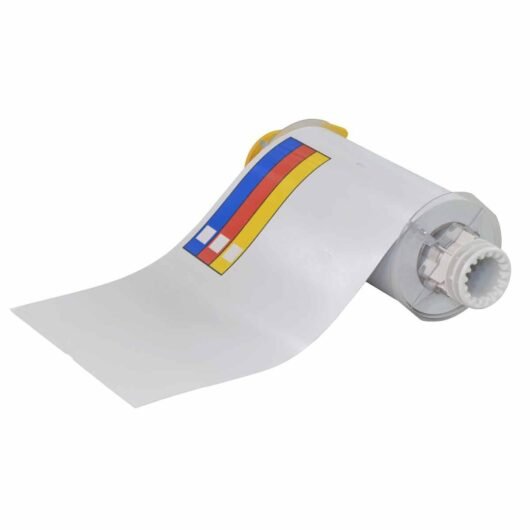 ETIQUETAS ADHESIVAS PERMANENTES DE VINILO PARA TODO CLIMA, PARA IMPRESORA BBP85, 7 X 10 PULGADAS BARRA DE COLOR Y TEXTO, MARCA BRADY – 130812