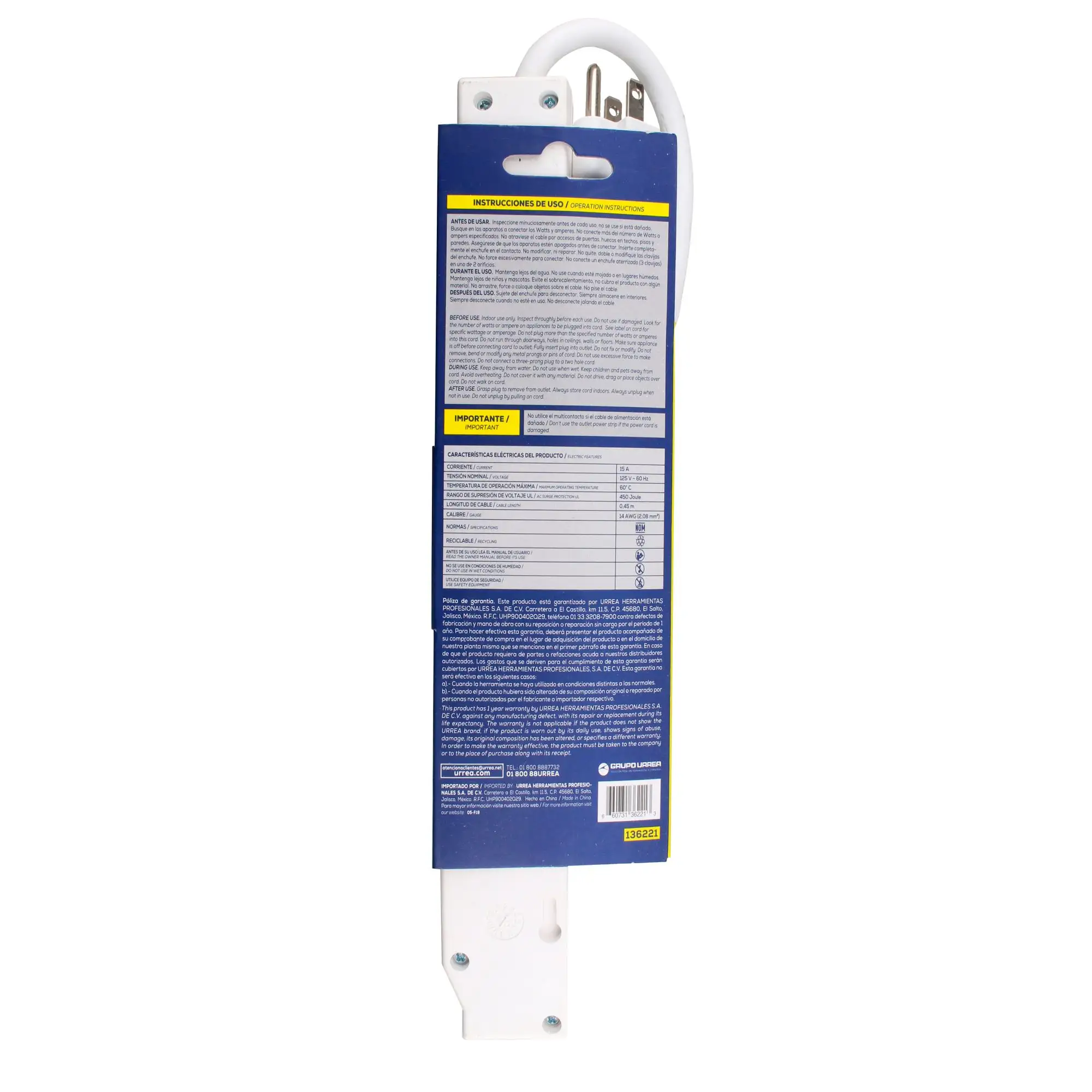 REGLETA ELECTRICA DE 6 SALIDA 15A MODELO:136221 SURTEK - 136221 - Imagen 3