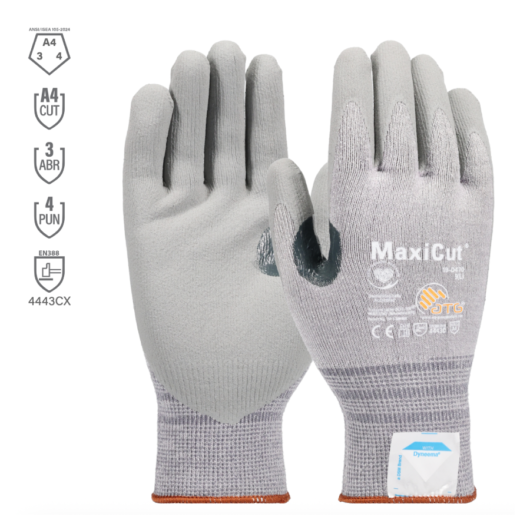 GUANTE ANTICORTE EN DYNEEMA RECUBRIMIENTO DE NITRILO EN LA PALMA, MOD. 19-D470 MAXICUT. MARCA PIP. SISE L. CUMPLE CON CE 388 (RIESGO MECANICO 4443C). – Ref.19-D470/L