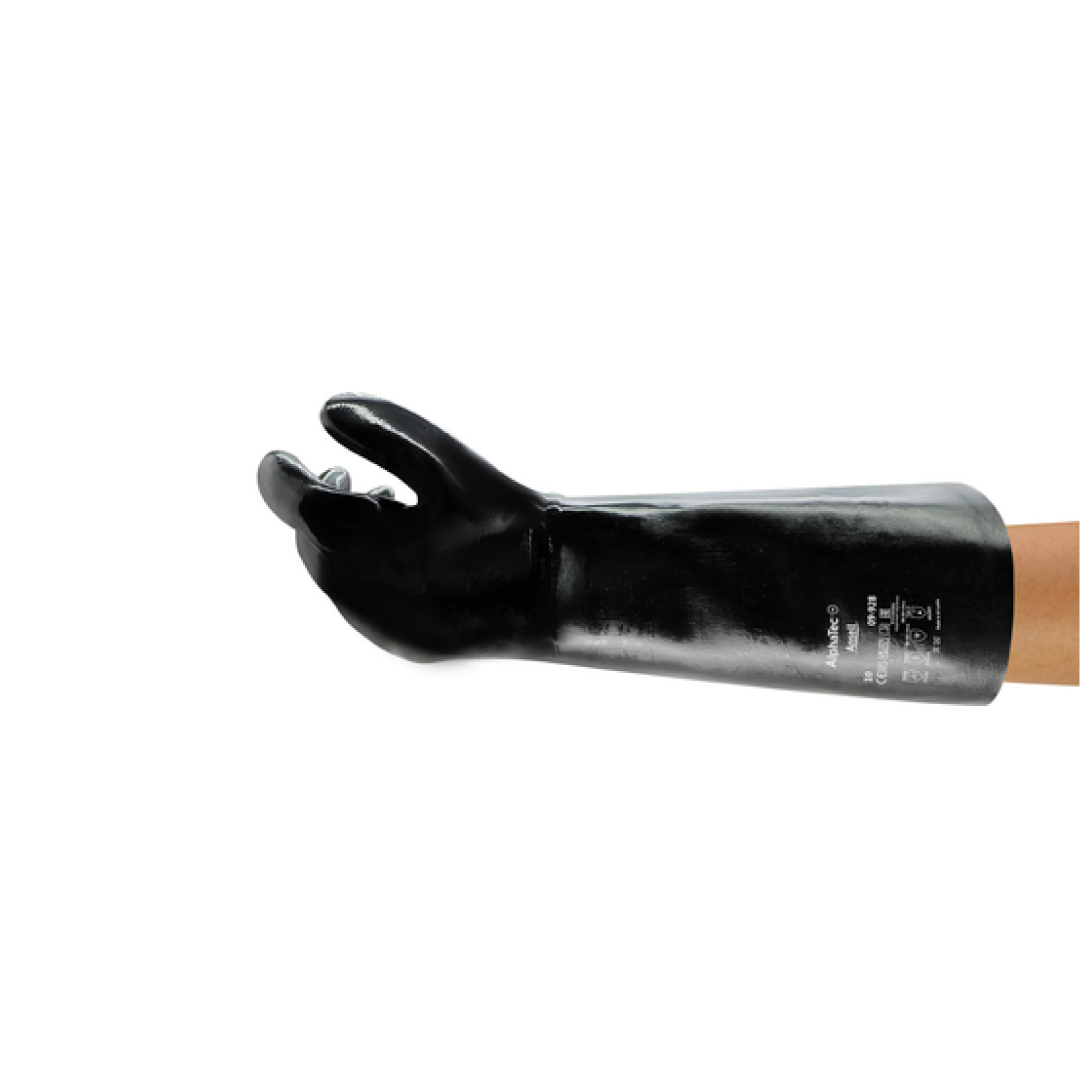 GUANTE NEOPRENO DE 18”, COLOR NEGRO, RESISTENTE CONTRA ACEITES, ACIDOS, CAUSTICOS, ALCOHOLES, CUMPLE CON EN 420: 2003 + A1: 2009; CATEGORÍA III, CODIGO 09-928 SIZE 10 MARCA ANSELL - Ref.09-928/10