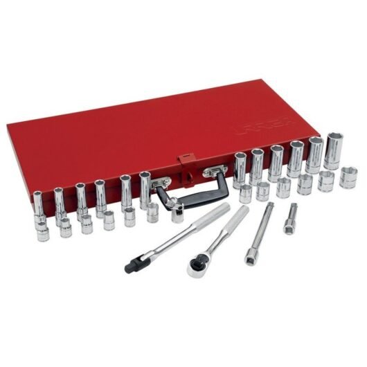 JUEGO DE 30 CUBO Y ACCESORIOS C-3/8″ DE 9MM A 19MM CON CAJA METALICA MODELO:52220 URREA – Ref.52220