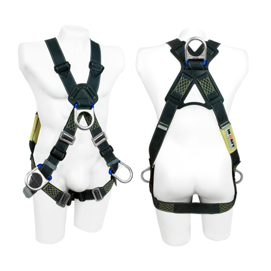 ARNES DE 4 ARGOLLAS EN NOMEX / KEVLAR, ESTILO X. MOD. IN8004-KV, MARCA INSAFE. HEBILLAS AJUSTE RAPIDO. CAPACIDAD 130-310 LIBRAS. REATA CON TRATAMIENTO IGNIFUGO. CUMPLE CON ANSI Z359.11-2021 Y ASTM F887-16 –  Ref.IN8004-KV