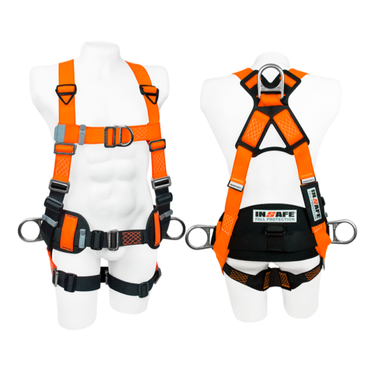 ARNES 4 ARGOLLAS, TIPO H Y SOPORTE LUMBAR, ANILLO DORSAL TIPO D, COSTURA EN HILO BLANCO POLYESTER, MATERIAL POLYESTER, TALLA UNIVERSAL, ANZI 359.1 ANZI 359.12, CODIGO IN8005, MARCA INSAFE –  Ref.IN8005-1