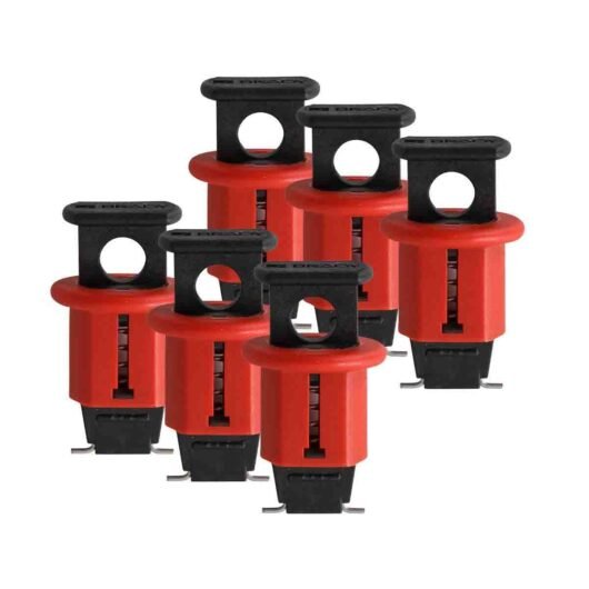 BLOQUEADOR DE INTERRUPTORES MINIATURA PAQ. 6/1. MOD. 90845, MARCA BRADY. MATERIAL NYLON REFORZADO CON FIBRA DE VIDRIO, DIMENSIONES 1.64 in H x 0.95 in W x 0.54 in D – 90845