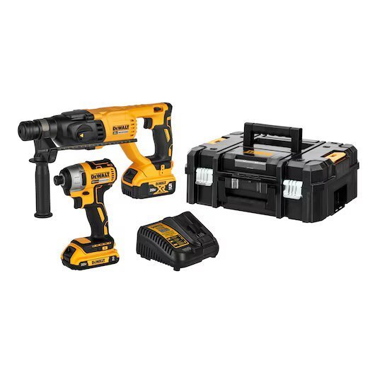 KIT DE TALADRO ROTOMARTILLO SDS PLUS + ATORNILLADOR COMPACTO 20V MAX RX + 2 BATERIA + CARGADOR Y MALETIN MODELO:DCK260D1P1T-B3 DEWALT – Ref.DCK260D1P1T-B3
