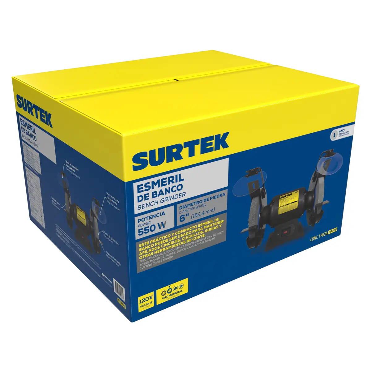 ESMERIL BANCO 8" 550W 120V 3,450 RPM MODELO:EB708 SURTEK - EB708 - Imagen 3