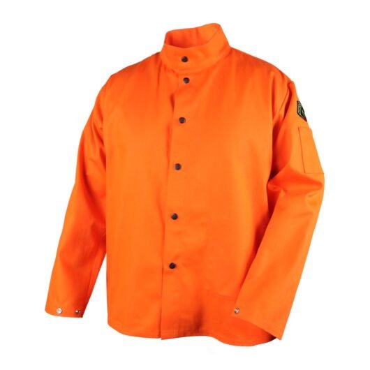 CHAQUETA DE SOLDAR EN ALGODÓN DE 9 OZ. MOD. FO9-30C, MARCA BLACK STALLION. SIZE M. COLOR NARANJA. LARGO 30″. CUMPLE CON ASTM D6413 – Ref. FO9-30C-M