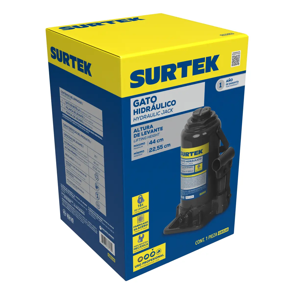 GATO HIDRAULICO TIPO BOTELLA 16 TON. SURTEK - GBS16 - Imagen 2