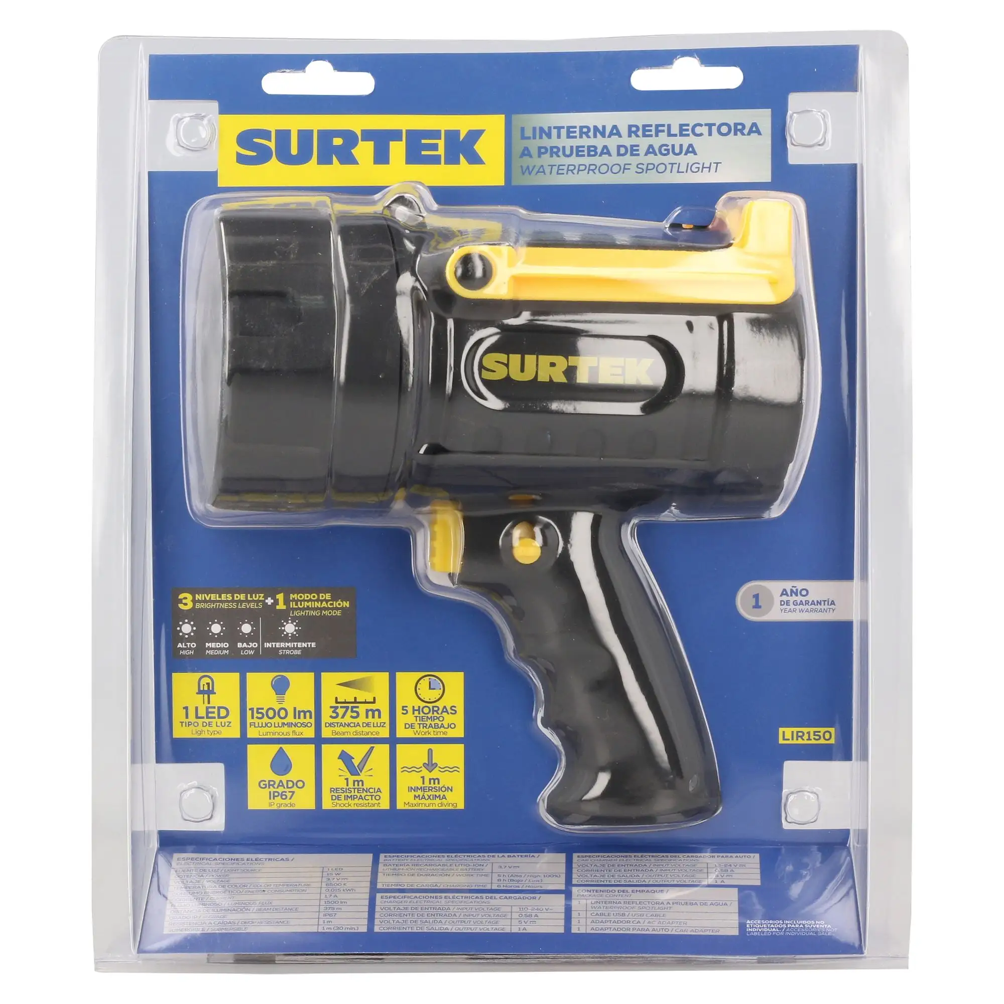 LINTERNA DE MANO LED RESISTENTE AL AGUA MODELO:LIR150 SURTEK - LIR150 - Imagen 4