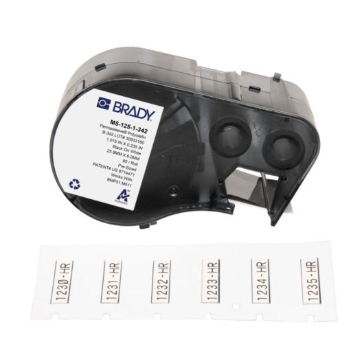 ETIQUETA TERMORRETRÁCTIL CON CINTA PARA IMPRESORA BMP51, M511 DE 0.125” DE DIAMETRO X 1 PULGADA DE ANCHO COLOR NEGRO SOBRE BLANCO MATERIAL POLIOLEFINA MARCA BRADY – M5-125-1-342