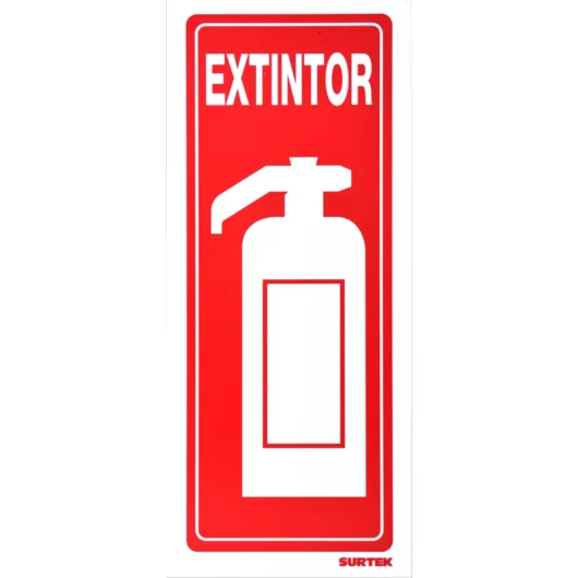 SEÑAL DE EXTINTOR VERTICAL, DIMENSION 15 X 36 CM, MATERIAL POLIESTILENO, FONDE ROJO LERAS BLANCAS, CODIGO SES48, MARCA SURTEK – SES48
