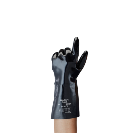 GUANTES ALPHATEC EN NEOPRENO, EXECELENTE PROTECCION CONTRA NUMEROSOS ACEITES, ÁCIDOS, CÁUSTICOS, ALCOHOLES Y DISOLVENTES, PERMITE LA MANIPULACIÓN INTERMITENTE EN LÍQUIDOS CALIENTES (HASTA 180°C) Y A TEMPERATURAS MUY BAJAS (-25°C), COMODO ANATOMICO MEJORAN – Ref.09-924/10
