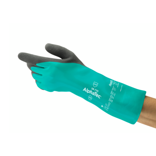 GUANTE PROTECCION QUIMICA, INTERCEPT PROTECCION ISO C CONTRA CORTES, IDEAL PARA MANIPULACION DE PIEZAS HUMEDAS O ENGRASADAS, FORRO DE CORTE DE ALTA VISIBILIDAD, CUMPLE CON REQUISITOS DE LA FDA. EN 3883432, EN 374 JKL, MATERIAL NITRILO. ANSI 6 ABR, ANSI CU – Ref.58-735