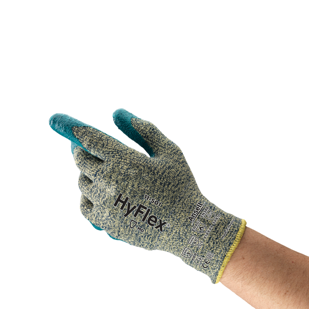 GUANTES HYFLEX PARA PROTECCION CONTRA EL CORTE NIVEL 5, DESTREZA SUPERIOR, ADEMAS RESISTE EL CALOR, CON TECNOLOGIA INTERCEPT TECHNOLOGY CON DUPONT KEVLAR STRETCH ARMOR, COLOR: AZUL, LONGITUD: 206-260 MM; 8.11-10.23 PULG., ACABADO: PALMA RECUBIERTA, MATERI - Ref.11-501