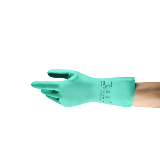 GUANTES DE NITRILO SOLVEX PARA PROTECCION QUIMICA DE 13″, PARA EXTENSA GAMA DE APLICACIONES, OFRECE UNA MAYOR PROTECCIÓN CONTRA DESGARROS, PERFORACIONES Y ABRASIÓN, FLOCADO DE ALGODÓN PARA REDUCIR EL SUDOR COLOR: VERDE, CUMPLE CON FDA (21CFR 177.2600) CE – Ref.37-175