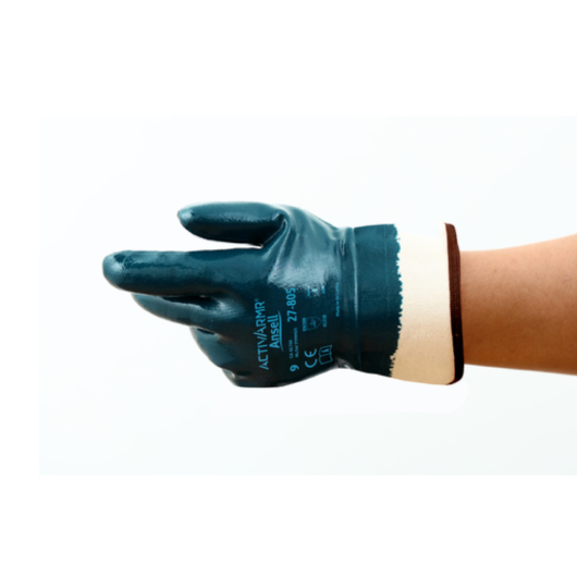 GUANTES ACTIVARMR DE NITRILO CON FORRO DE PUNTO DE JERSEY, RESISTENTE Y DURADERO, RESISTENCIA SUPERIOR PETROLEO Y TRABAJOS MUY EXIGENTES, IGUALMENTE A OBJETOS CORTANTES Y ABRASIVOS, FABRICADO SIN SILICONA, COLOR: AZUL, LONGITUD: 0 256-272 MM/ 10.08-10.71 – Ref.27-805