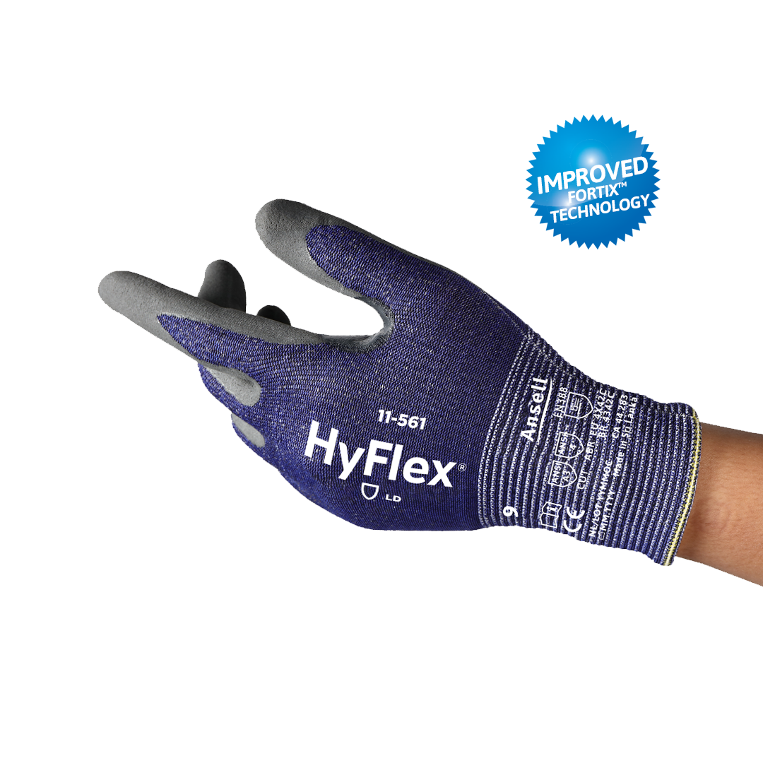 GUANTE DE SEGURIDAD HYFLEX RECUBRIMIENTO DE NITRILO COLOR GRIS ANTIESTATICO NIVEL EN ISO C/ANSI A3 MAS FINOS Y LIGEROS QUE OFRECEN DURABILIDAD 100% MAYOR EPI TRANSPIRABLE CON AGARRE SUPERIOR REF. 11-561 ANSELL - Ref.11-561