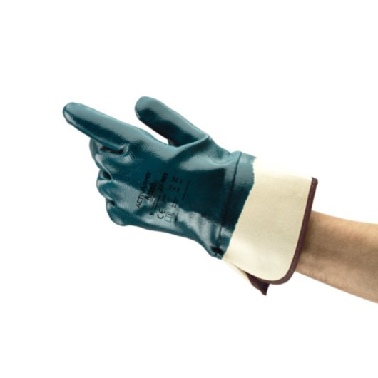 GUANTE ACTIVARM HYCRON DE NITRILO, CON TECNOLOGIA ANSELL GRIP, PARA TRABAJOS MAS EXIGENTES, CON FORRO INTERNO EN POLIALGODON , ANTIESTATICOS SEGÚN EN1149, CON MANGO DE SEGURIDAD, COLOR AZUL, LOGITUD DE 10.43″-11.61″, CUMPLE CON EN 388, EN 420:2003 + A1:20 – Ref.27-905