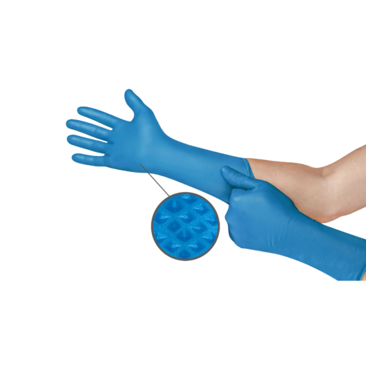 GUANTES MICROFLEX MEGA TEXTURE DE NITRILO DESECHABLE, AGARRE CON TEXTURA COMODO Y SEGURO AL MANIPULAR ALIMENTOS Y OBJETOS HUMEDOS CON ACEITES O GRASAS, COLOR: AZUL, CUMPLE CON ASTM D6319, EC 2023/2006, EN 420:2003 + A1:2009; EN 420:2003 + A1:2009, FDA21 C – Ref.93-283