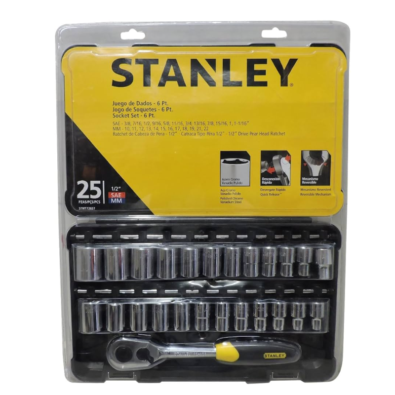 JUEGO DE 25 CUBO CORTO C-1/2" DE 3/8" A 1-1/16" Y DE 10MM A 22MM REF:STMT72657 STANLEY - Ref.STMT72657
