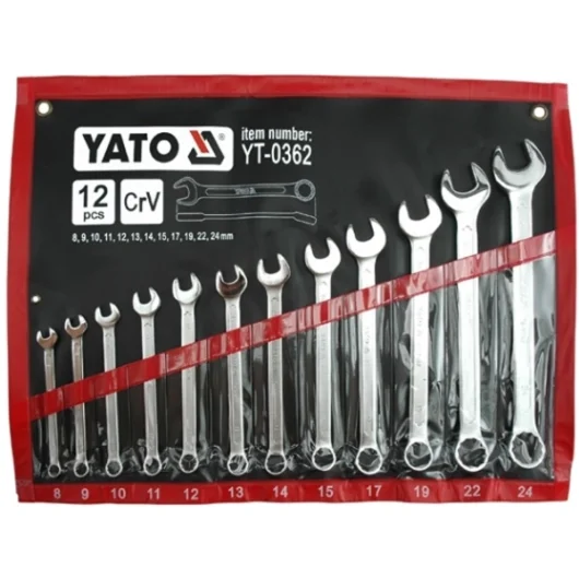 JUEGO DE 12 LLAVE COMBINADA CROMADA DE 8MM A 24MM MODELO:TY-0362 YATO Ref.YT-0362