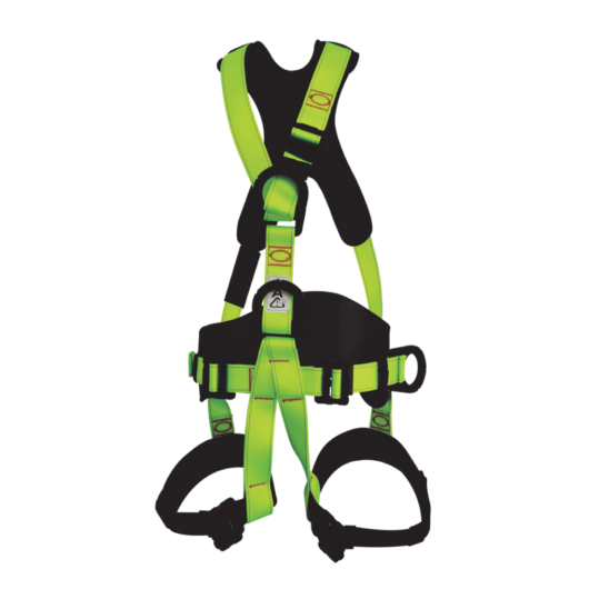 ARNES DIELECTRICO DE 5 ARGOLLAS, CON PROTECCION LUMBAR, COLOR: NEGRO Y VERDE DE ALTA VISIBILIDAD, REF. SH1528, MARCA COSMO – SH1528