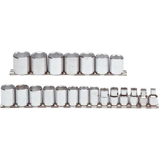 JUEGO DE 21 CUBO CORTO HEXAGONAL CROMADO C-3/8″ DE 6MM A 26MM PROTO – Ref.J52211