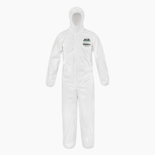 OVEROL DESECHABLE MICROMAX NS EMN428, PROTECCIÓN CON CAPUCHA, PUÑOS Y TOBILLOS ELÁSTICOS, COLOR BLANCO, ESTILO SUPER-B CON ENTREPIERNA REFORZADA, MANGAS INSERTADAS Y CAPUCHA CON AJUSTE DE RESPIRADOR, TEJIDO LAMINADO CON PELÍCULA MICROPOROSA DE 55 G/M², CO – EMNB428V-MD