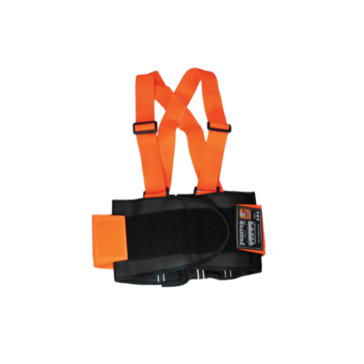 FAJA INDUSTRIAL SACROLUMBAR NARANJA/NEGRA CON TIRANTES REGULABLES Y AJUSTE DE VELCRO, MOD.SH1326. MARCA: COSMO – SH1326