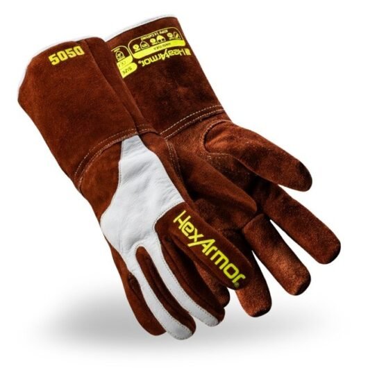 GUANTE DE SOLDADURA CON REFUERZOS DE PIEL DE CABRA Y PROTECCION CONTRA CORTES A6 DE 360°, MODELO 5050, SIZE XL, CUMPLE CON NORMA ANSI/ISEA 105-2024, HEXARMOR – Ref.5050-XL