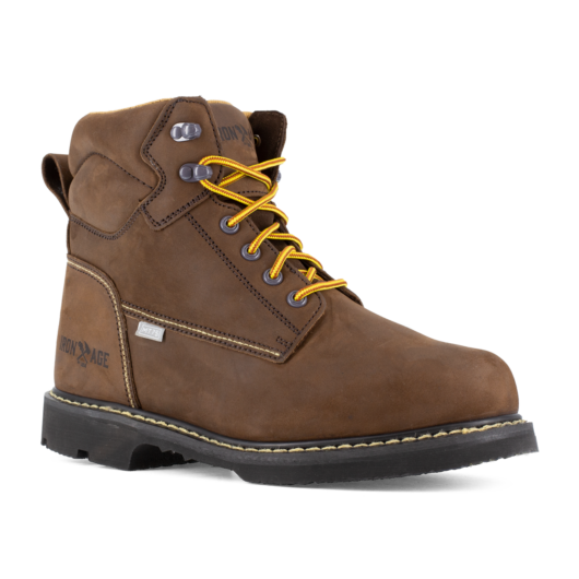 BOTA DE SEGURIDAD CON PUNTERA DE ACERO COLOR MARRON DE 6”  PROTECCIÓN PARA EL METATARSO RIEGOS ELECTRICOS PLANTILLA BOOTBED MODELO IA5014 SIZE 8 MARCA IRON AGE – Ref.IA5014
