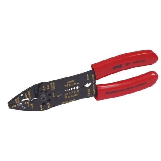 PINZA PELACABLE 10-22 AWG 8-3/4″ CON PONCHA TERMINALES Y CORTA TORNILLOS URREA – Ref.299-URREA
